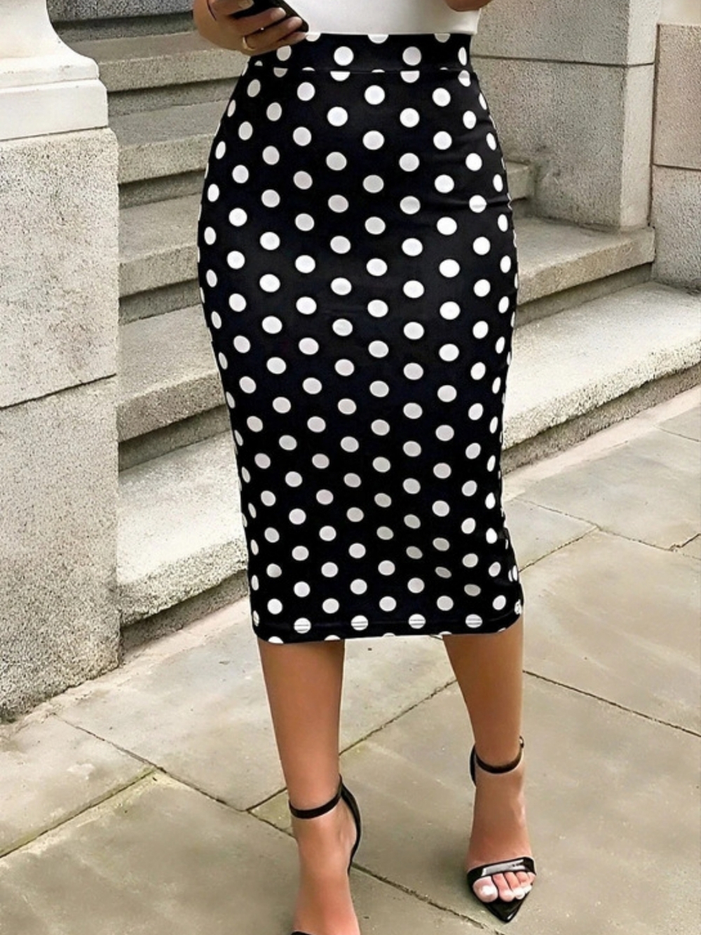 Polka Dot Midi Skirt in Black & White Like New